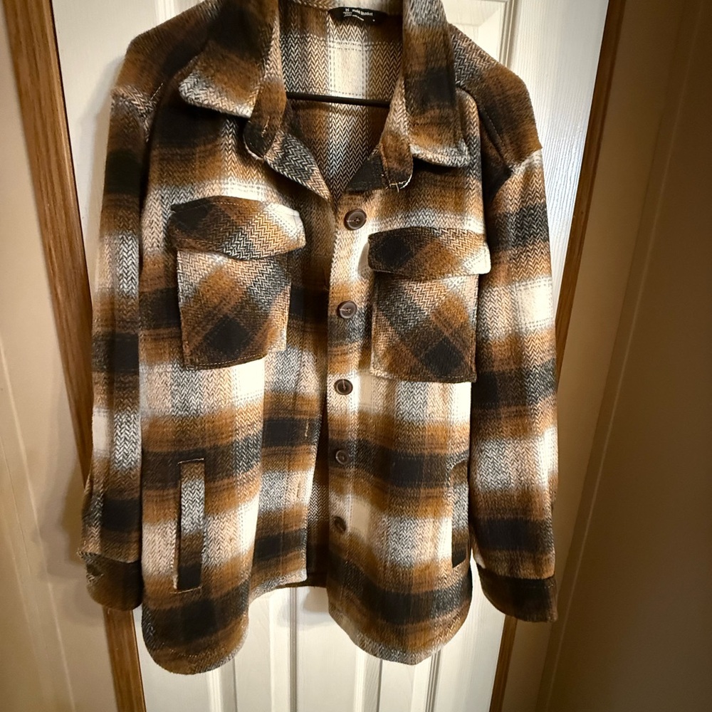 Plaid Button-Up Shacket in Brown